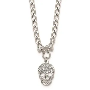 Chisel Jewelry Stainless Steel Polished Crystal Skull Necklace