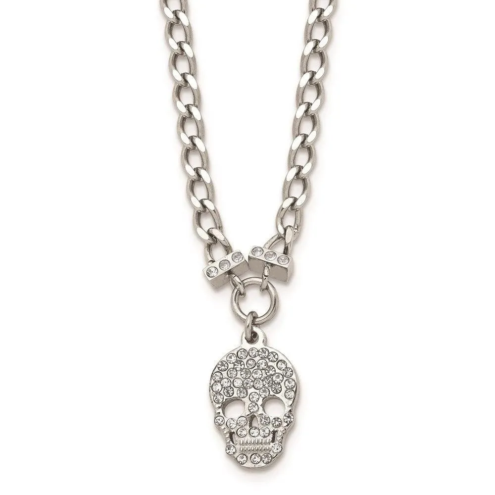 Chisel Jewelry Stainless Steel Polished Crystal Skull Necklace
