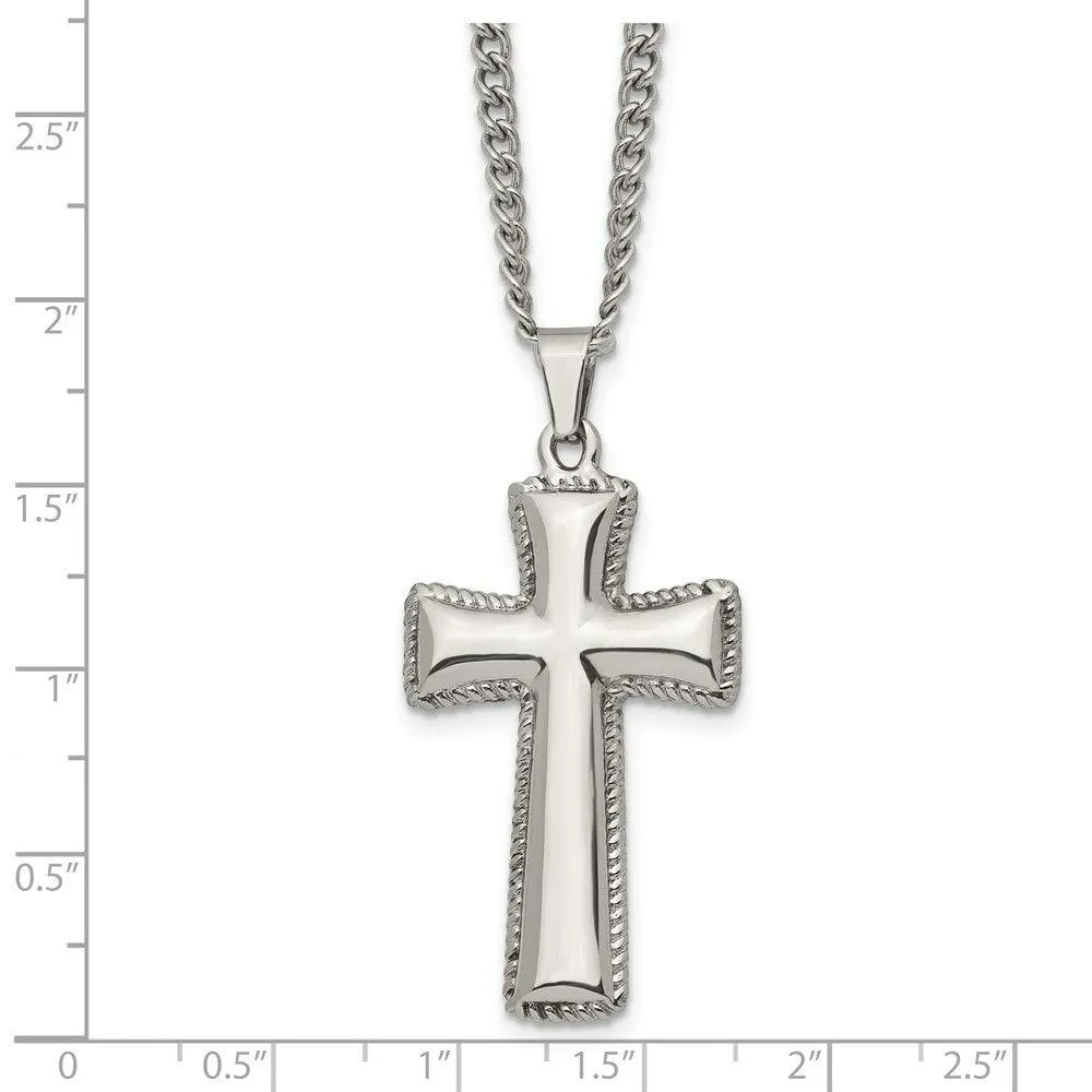 Chisel Jewelry Stainless Steel Polished Cushion Cross Necklace