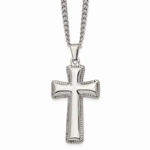 Chisel Jewelry Stainless Steel Polished Cushion Cross Necklace