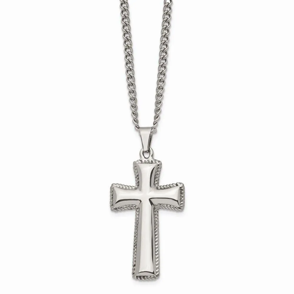 Chisel Jewelry Stainless Steel Polished Cushion Cross Necklace