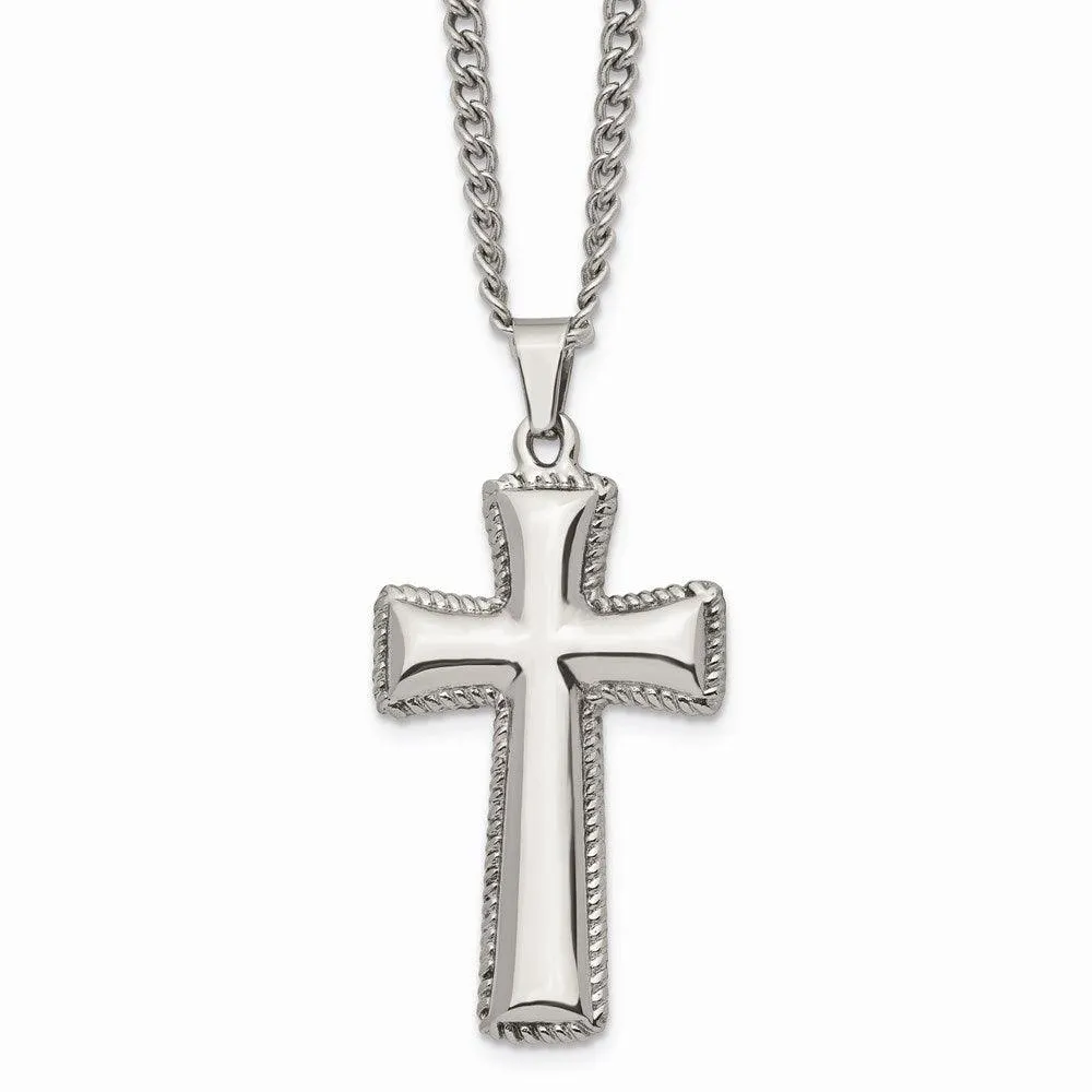 Chisel Jewelry Stainless Steel Polished Cushion Cross Necklace