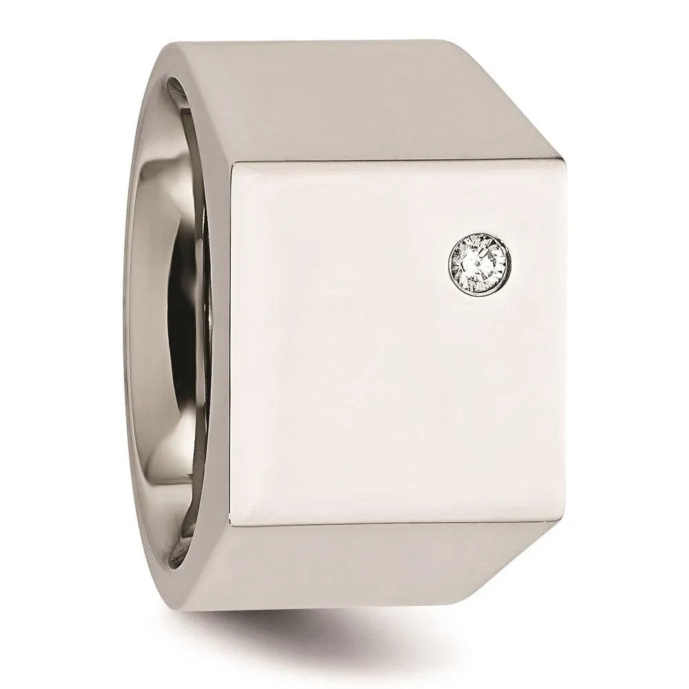 Chisel Jewelry Stainless Steel Polished CZ Signet Ring