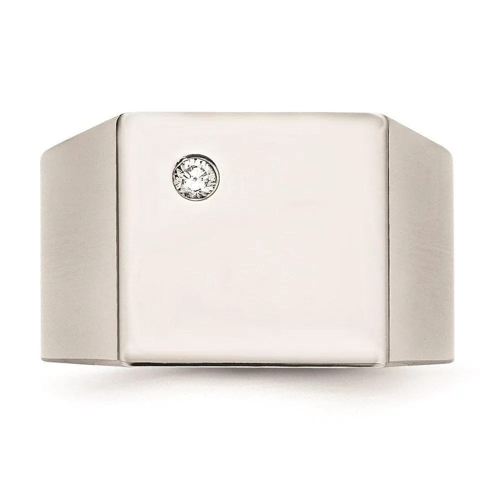 Chisel Jewelry Stainless Steel Polished CZ Signet Ring