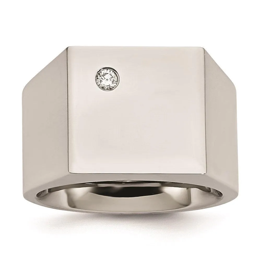 Chisel Jewelry Stainless Steel Polished CZ Signet Ring