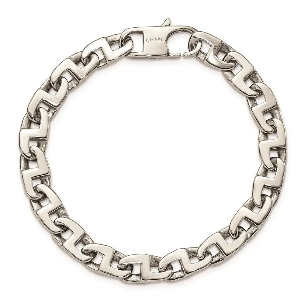 Chisel Jewelry Stainless Steel Polished Fancy Squares Link Bracelet