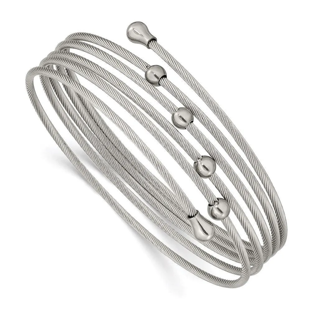 Chisel Jewelry Stainless Steel Polished Flexible Coil Bangle