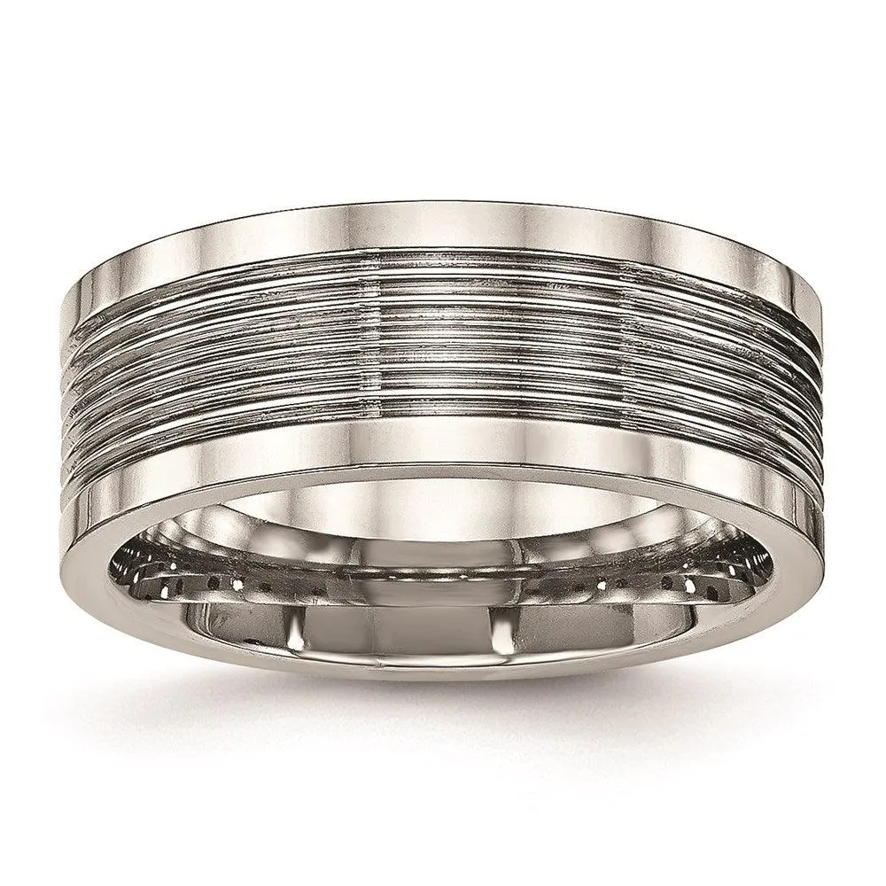 Chisel Jewelry Stainless Steel Polished Grooved Comfort Back Ring