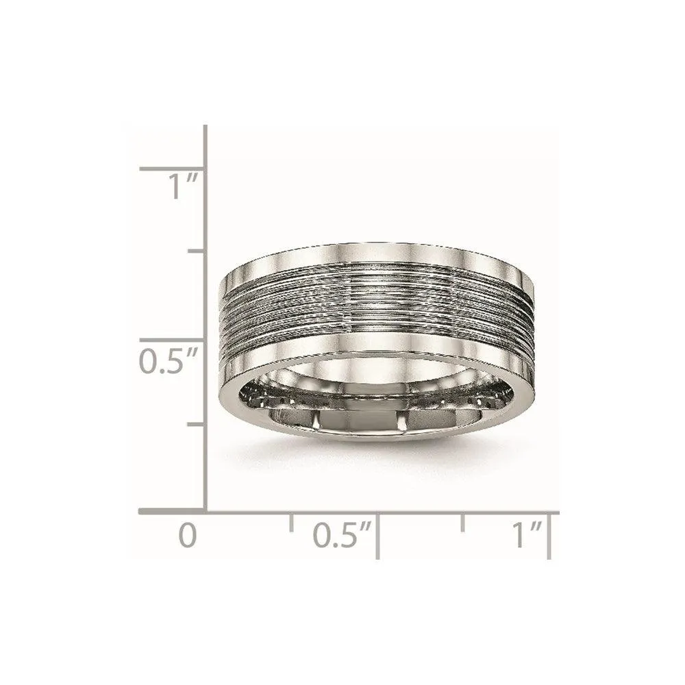 Chisel Jewelry Stainless Steel Polished Grooved Comfort Back Ring