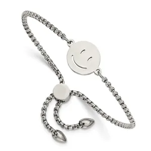 Chisel Jewelry Stainless Steel Polished Happy Face Adjustable Bracelet