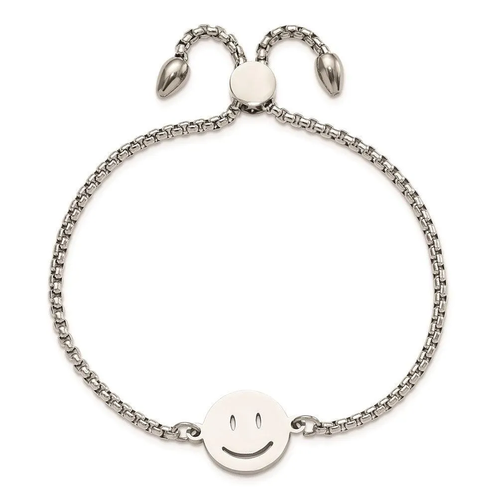 Chisel Jewelry Stainless Steel Polished Happy Face Adjustable Bracelet
