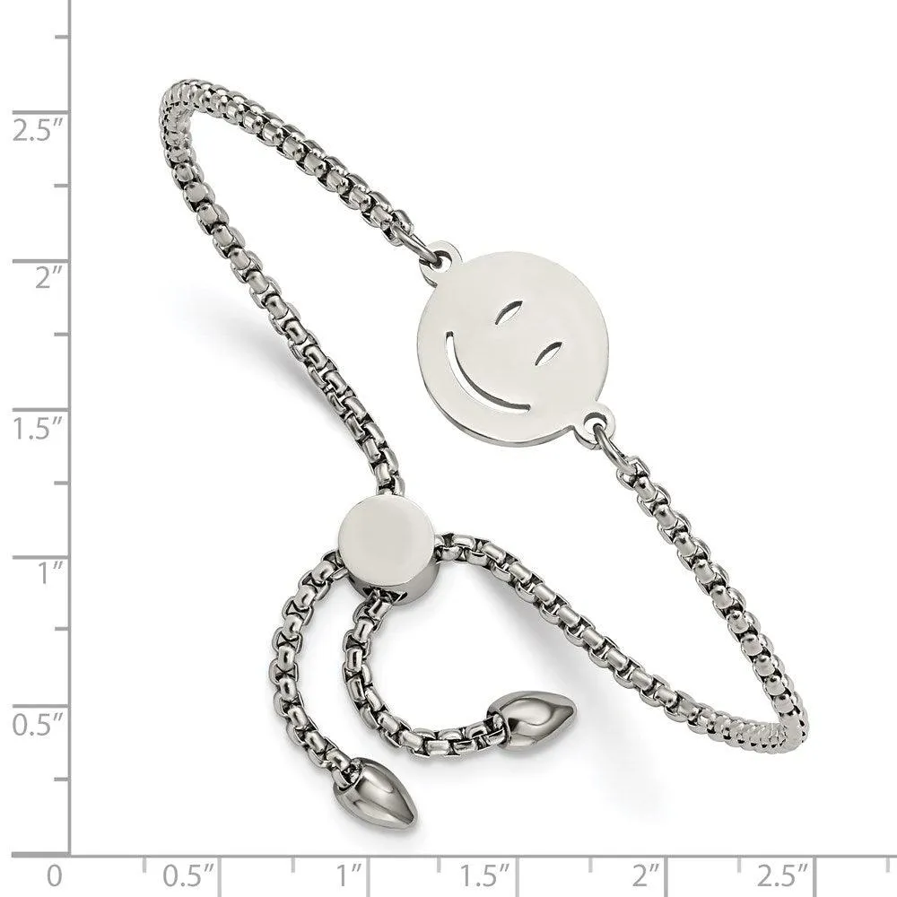 Chisel Jewelry Stainless Steel Polished Happy Face Adjustable Bracelet