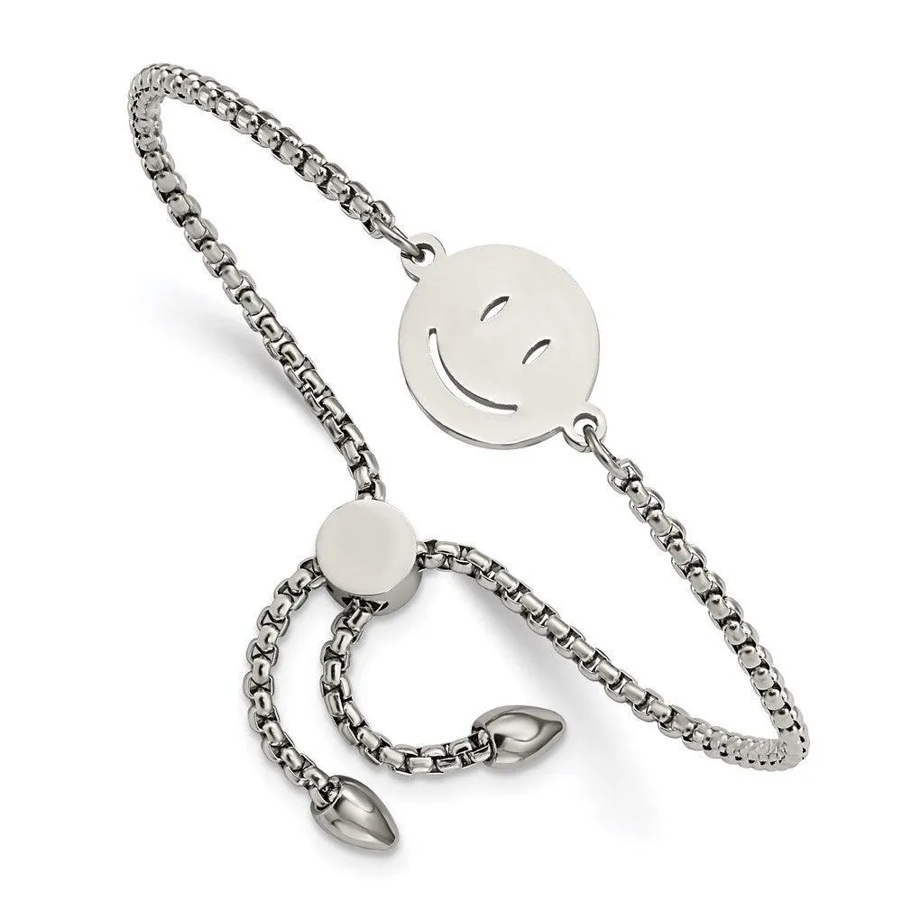 Chisel Jewelry Stainless Steel Polished Happy Face Adjustable Bracelet