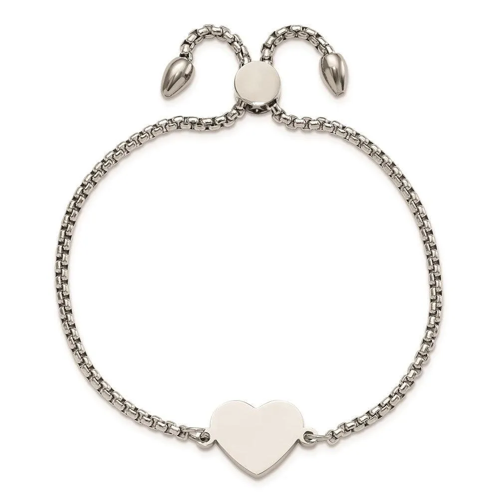 Chisel Jewelry Stainless Steel Polished Heart Adjustable Bracelet
