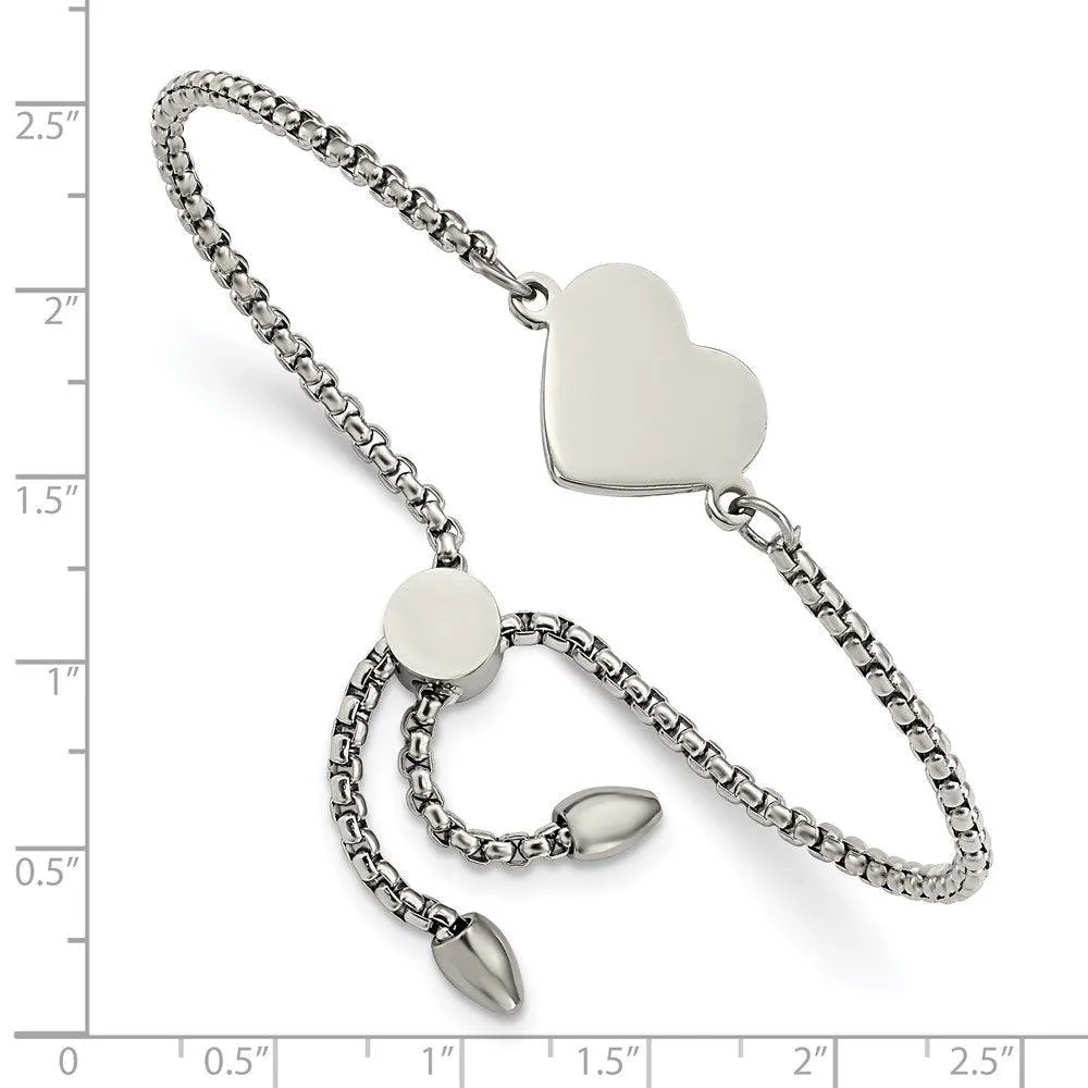 Chisel Jewelry Stainless Steel Polished Heart Adjustable Bracelet