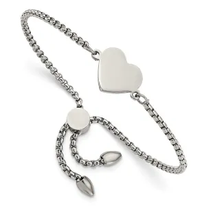 Chisel Jewelry Stainless Steel Polished Heart Adjustable Bracelet
