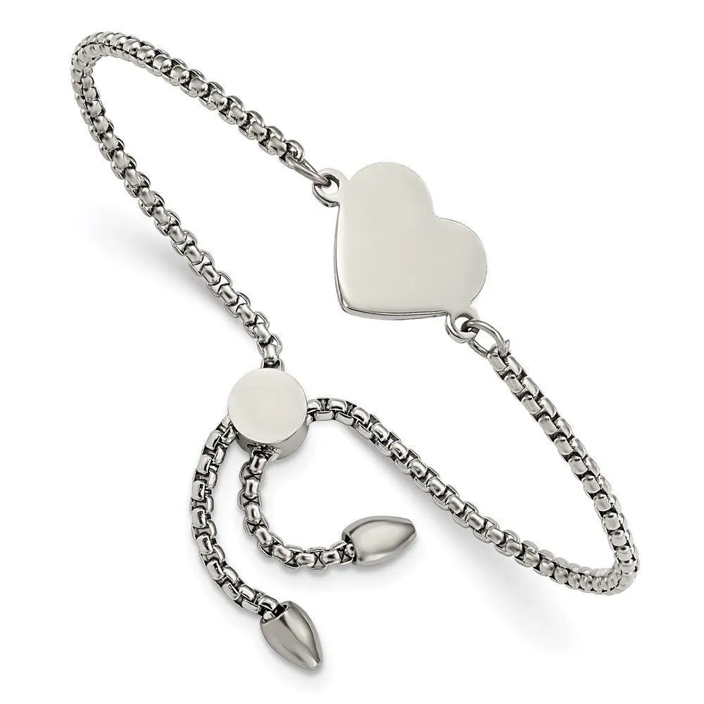 Chisel Jewelry Stainless Steel Polished Heart Adjustable Bracelet