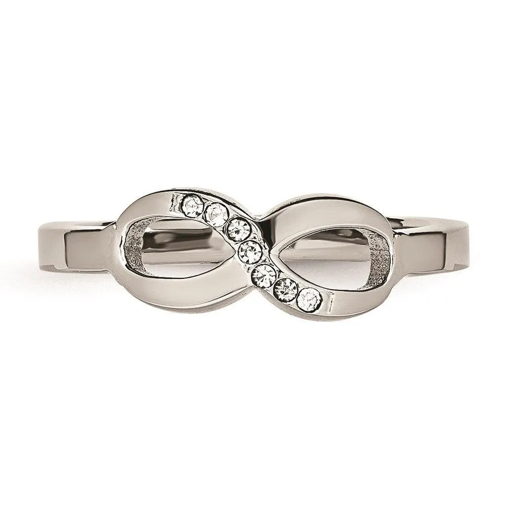 Chisel Jewelry Stainless Steel Polished Infinity Symbol CZ Ring