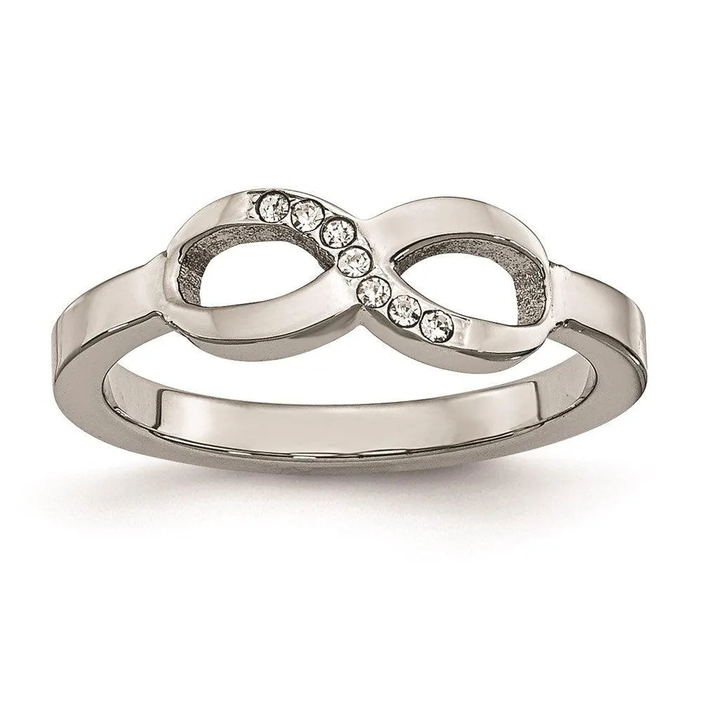 Chisel Jewelry Stainless Steel Polished Infinity Symbol CZ Ring
