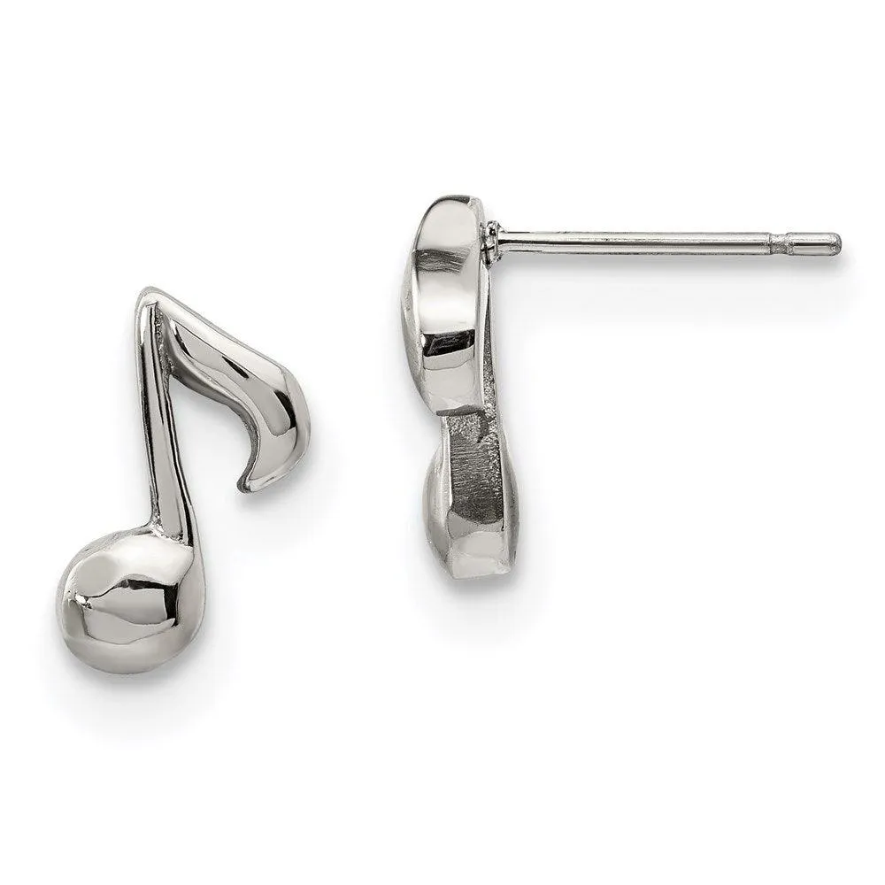 Chisel Jewelry Stainless Steel Polished Music Note Post Earrings