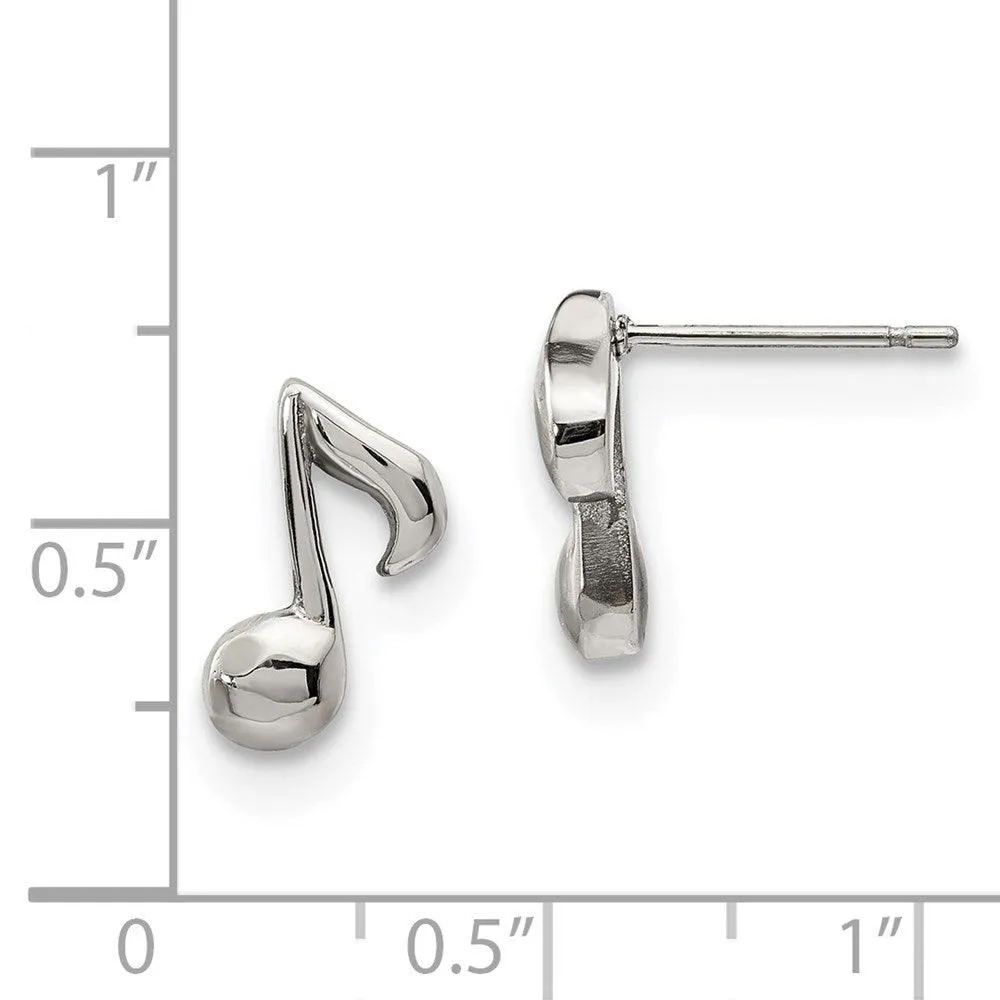Chisel Jewelry Stainless Steel Polished Music Note Post Earrings