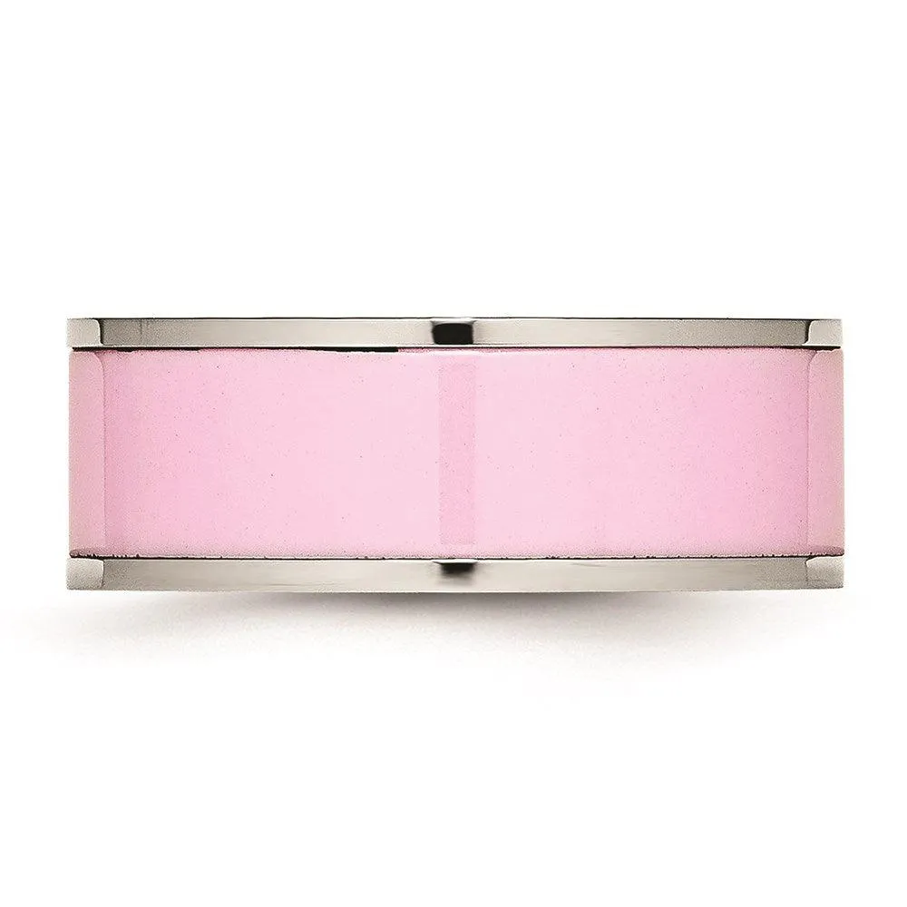 Chisel Jewelry Stainless Steel Polished Pink Ceramic Ring