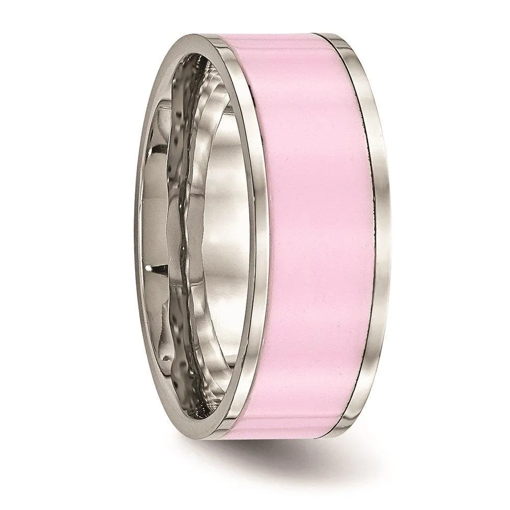Chisel Jewelry Stainless Steel Polished Pink Ceramic Ring