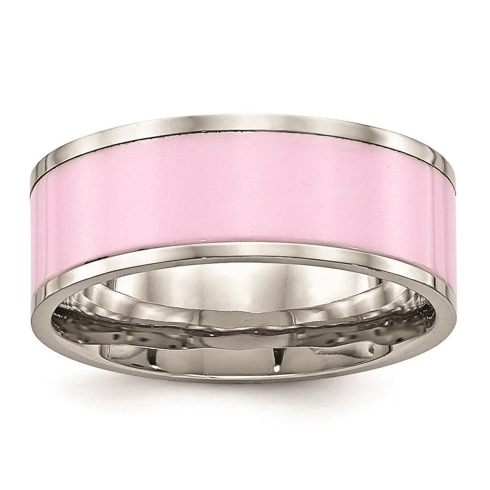 Chisel Jewelry Stainless Steel Polished Pink Ceramic Ring