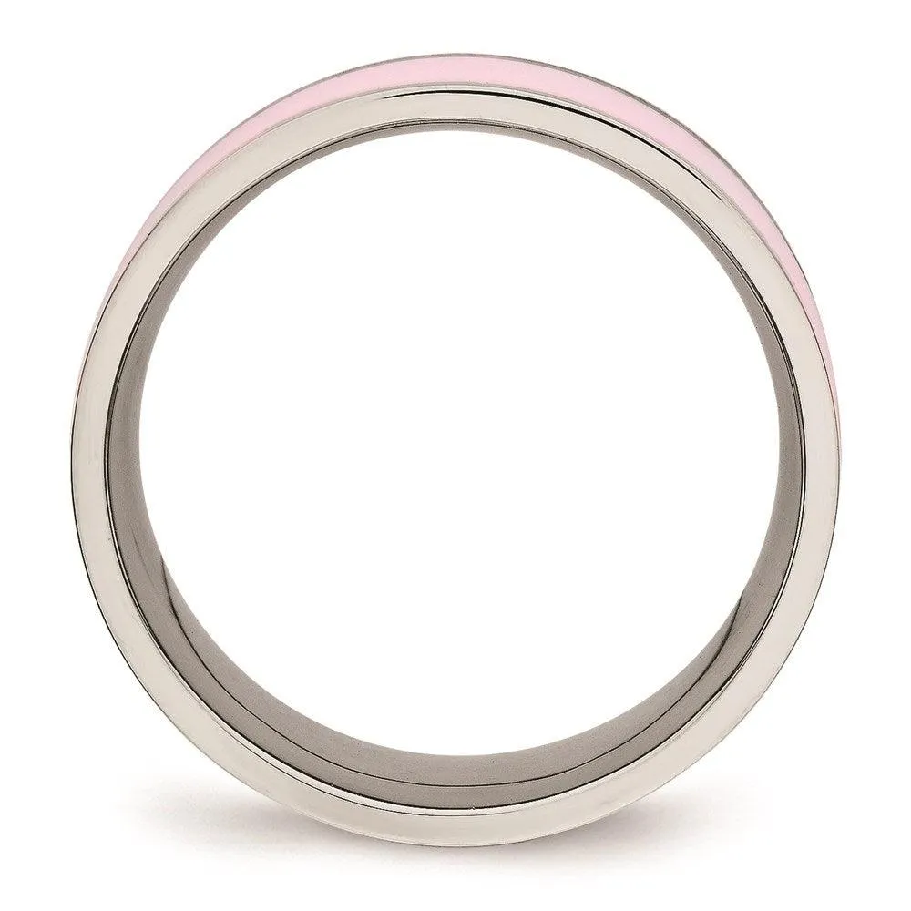 Chisel Jewelry Stainless Steel Polished Pink Ceramic Ring