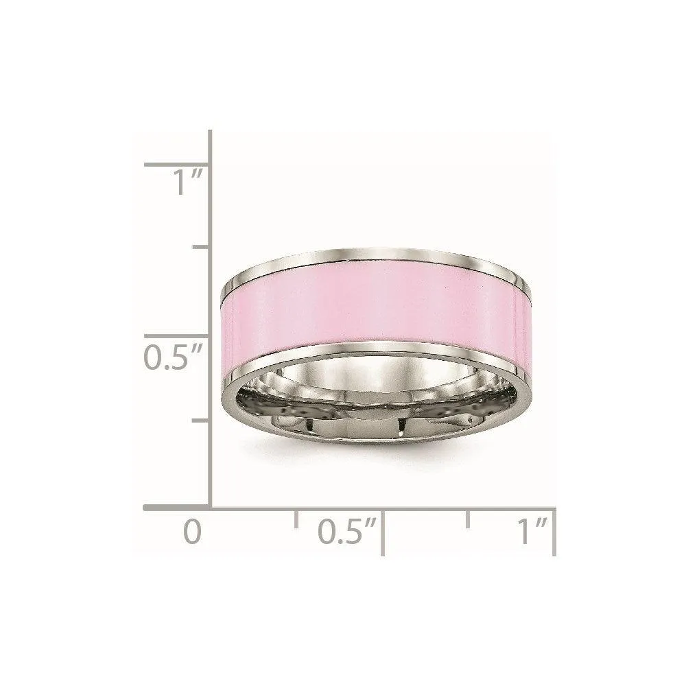 Chisel Jewelry Stainless Steel Polished Pink Ceramic Ring