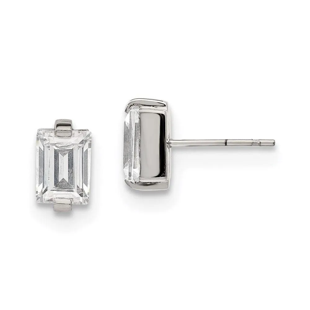Chisel Jewelry Stainless Steel Polished Rectangle CZ Post Earrings