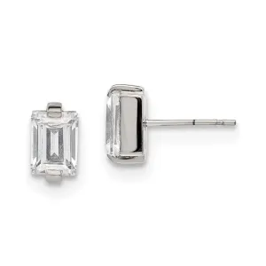 Chisel Jewelry Stainless Steel Polished Rectangle CZ Post Earrings
