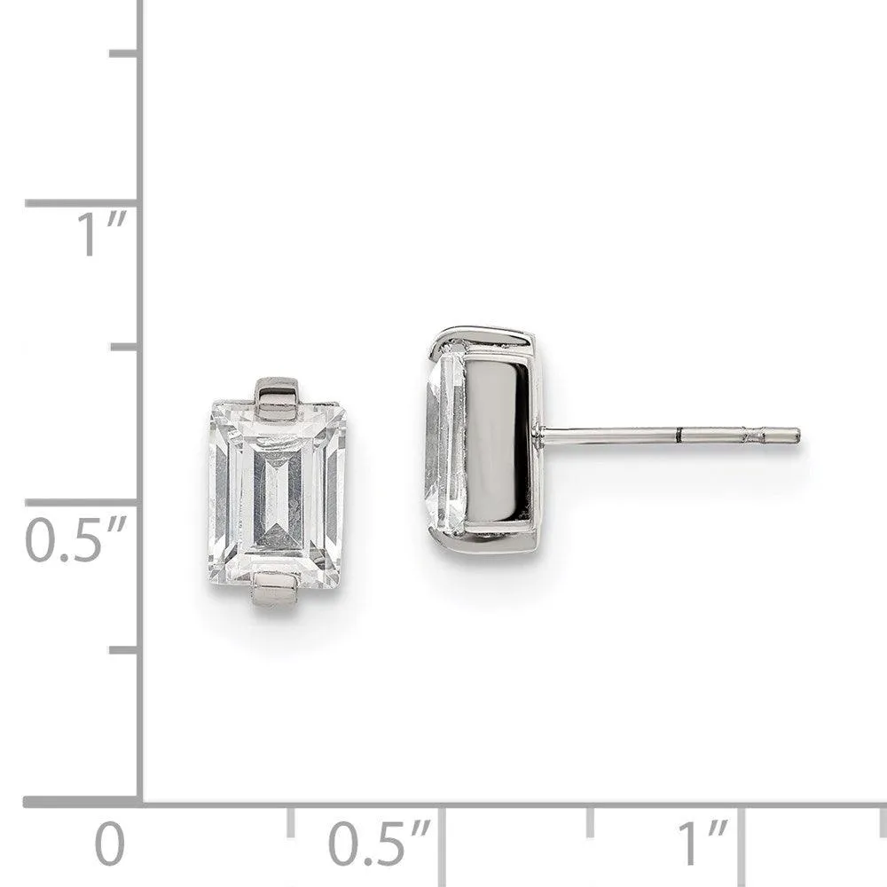 Chisel Jewelry Stainless Steel Polished Rectangle CZ Post Earrings