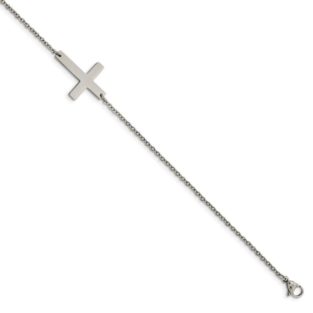 Chisel Jewelry Stainless Steel Polished Sideways Cross Anklet