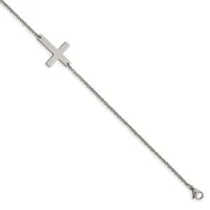 Chisel Jewelry Stainless Steel Polished Sideways Cross Anklet