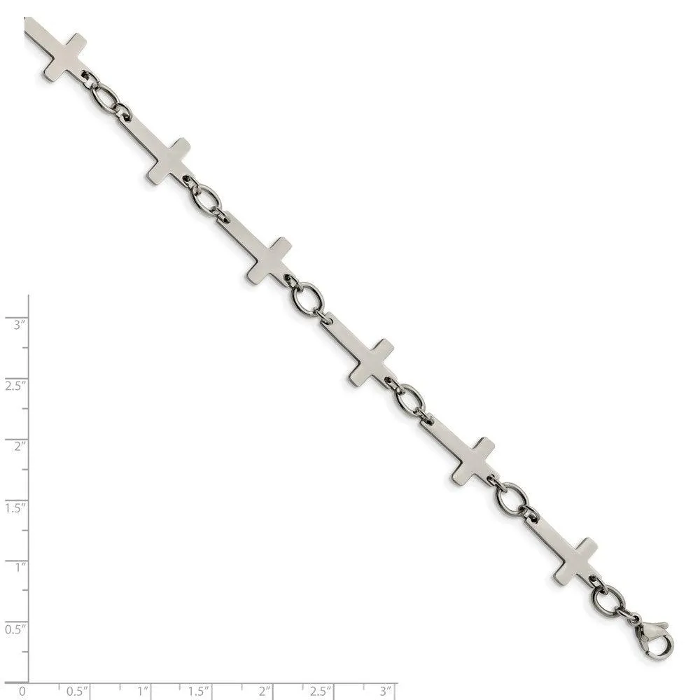 Chisel Jewelry Stainless Steel Polished Sideways Cross Anklet