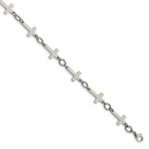 Chisel Jewelry Stainless Steel Polished Sideways Cross Anklet
