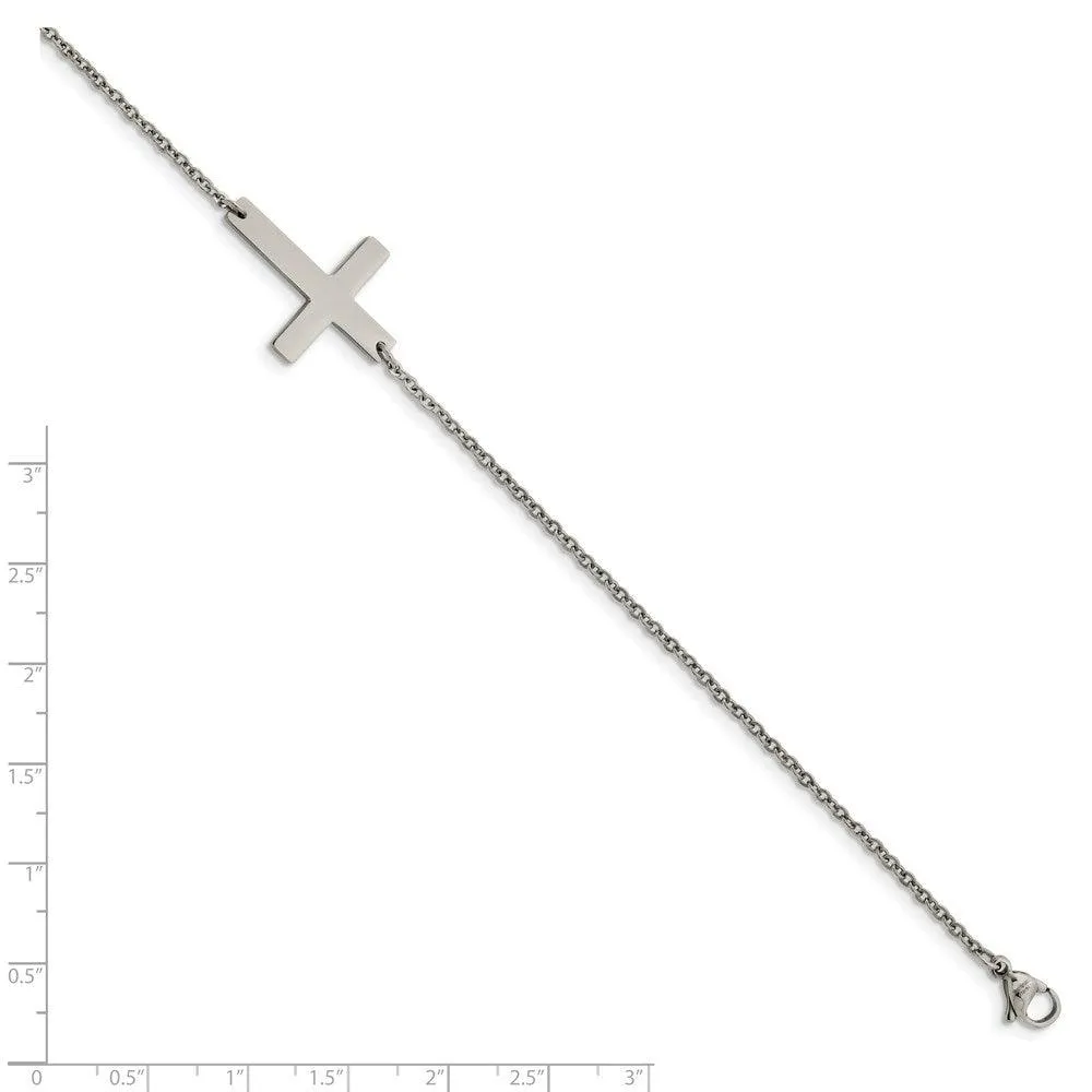 Chisel Jewelry Stainless Steel Polished Sideways Cross Anklet