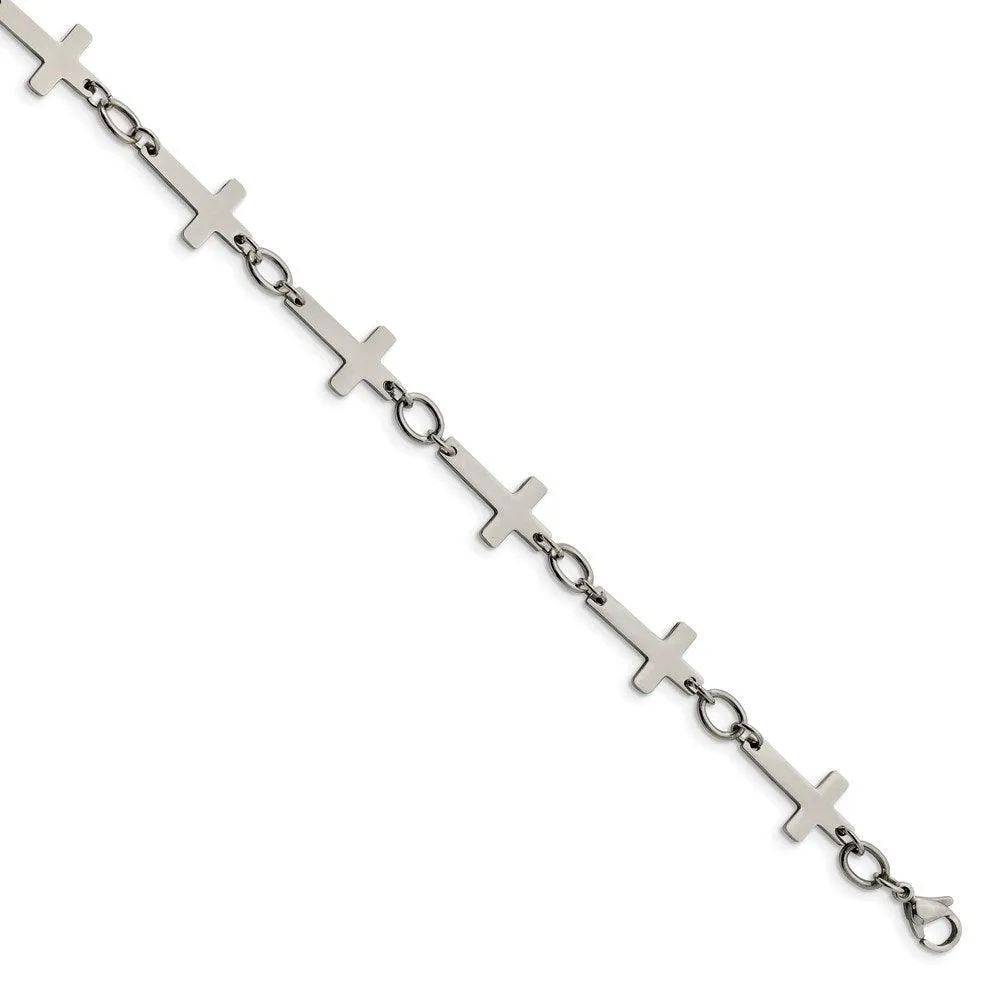 Chisel Jewelry Stainless Steel Polished Sideways Cross Anklet