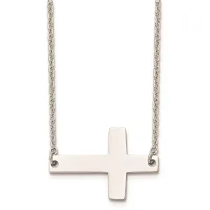 Chisel Jewelry Stainless Steel Polished Sideways Cross Necklace