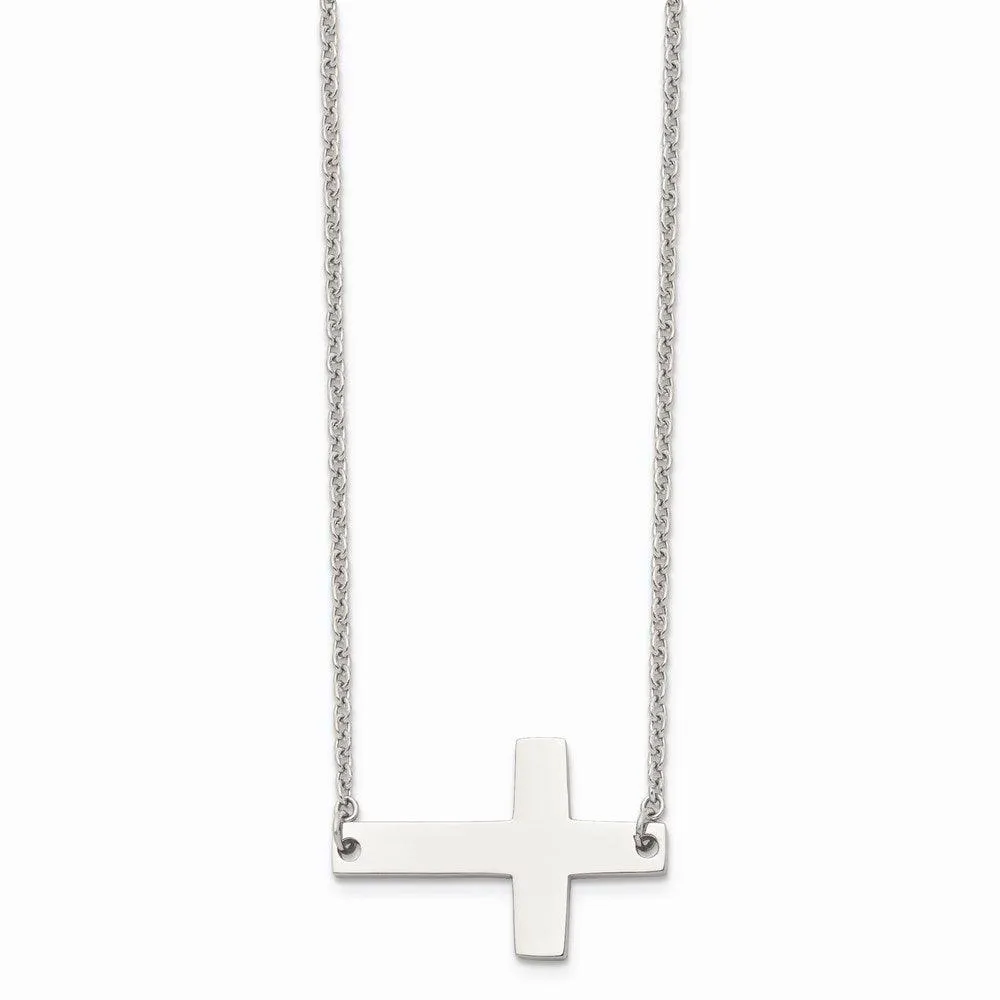 Chisel Jewelry Stainless Steel Polished Sideways Cross Necklace