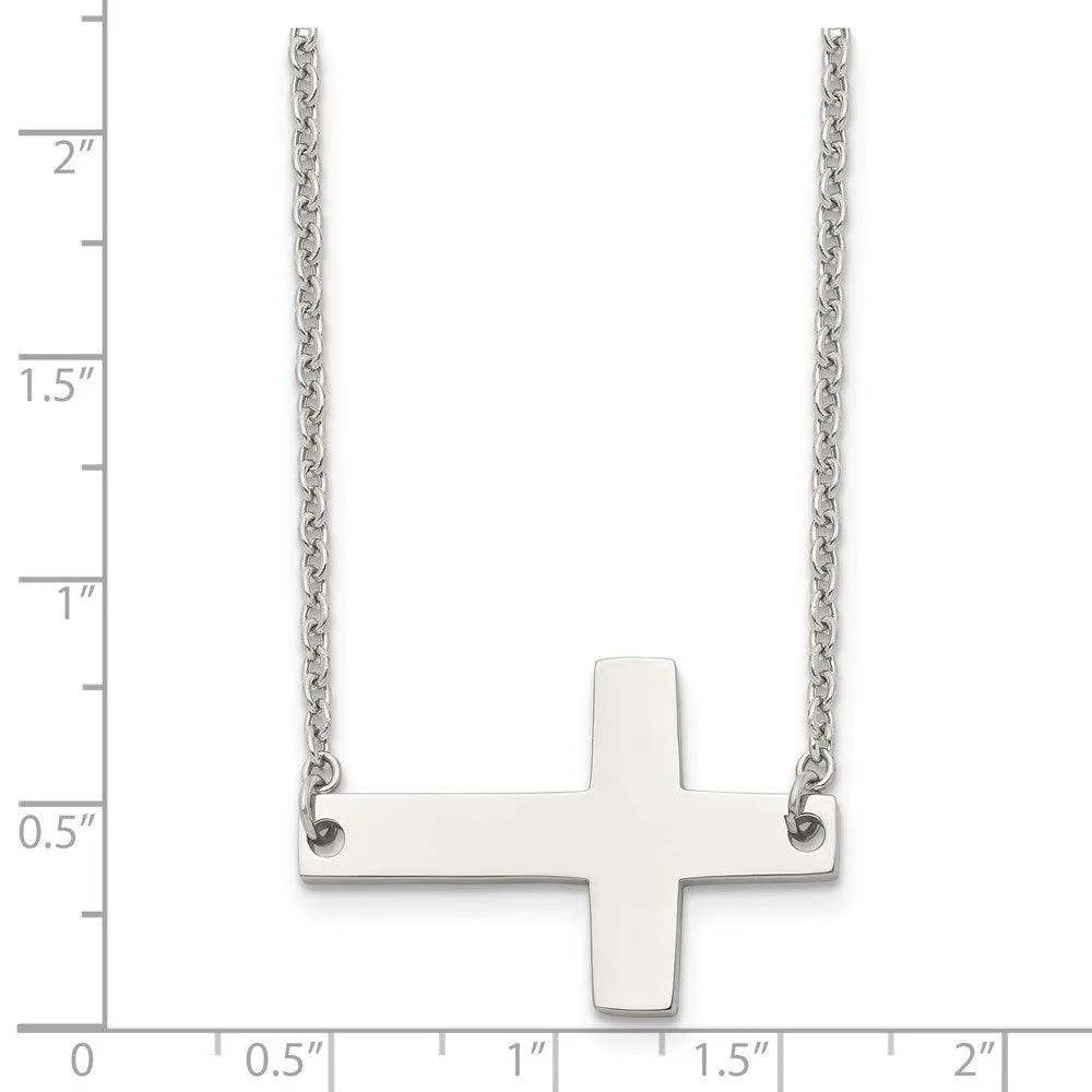 Chisel Jewelry Stainless Steel Polished Sideways Cross Necklace