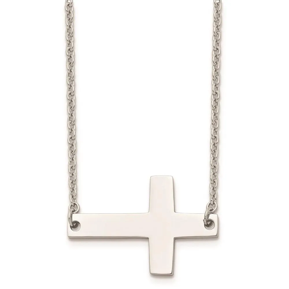 Chisel Jewelry Stainless Steel Polished Sideways Cross Necklace