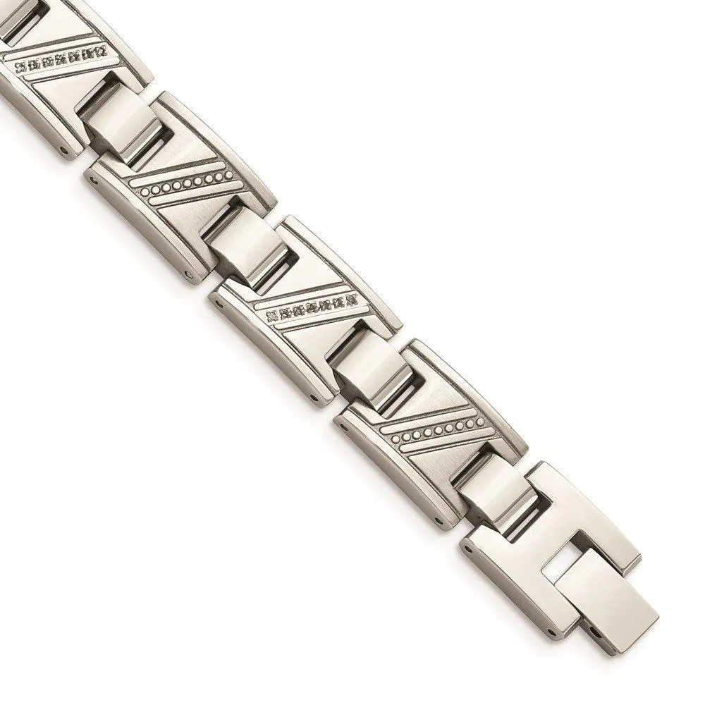 Chisel Jewelry Stainless Steel Polished w/Diamonds 8.5in Bracelet