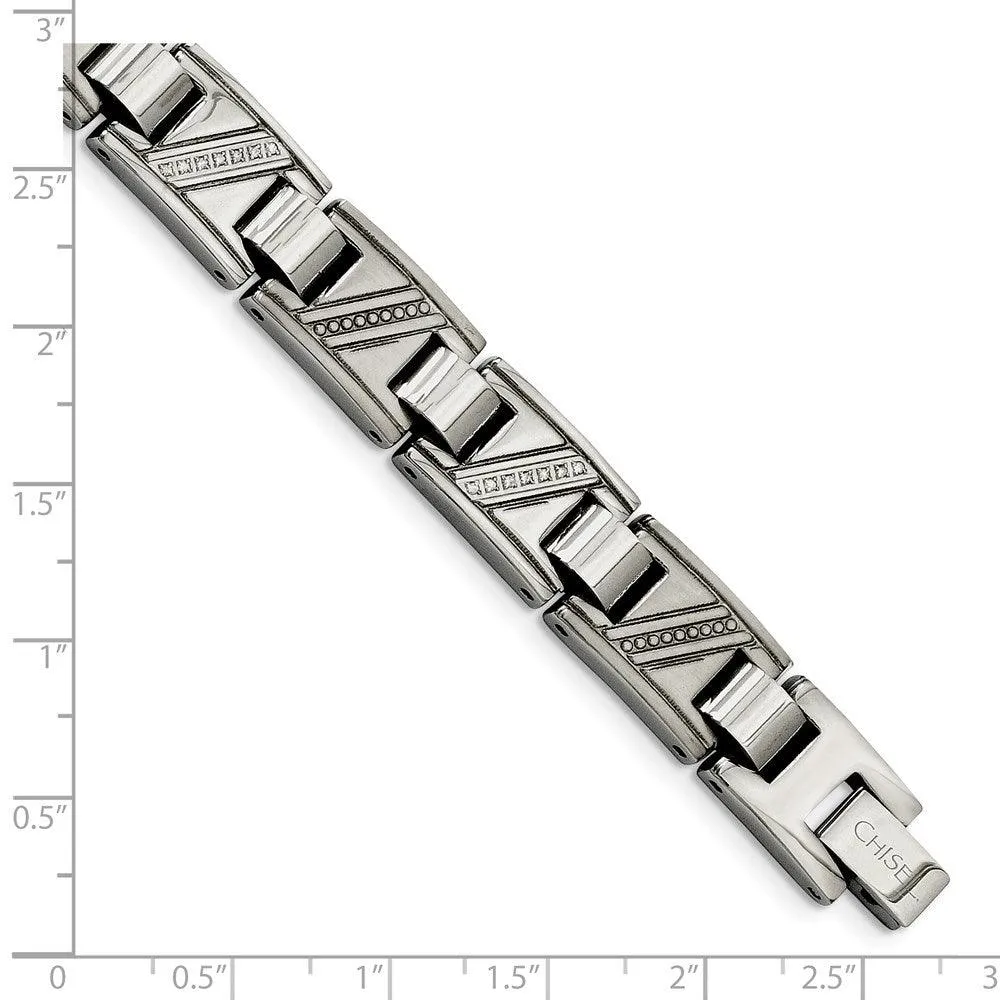 Chisel Jewelry Stainless Steel Polished w/Diamonds 8.5in Bracelet