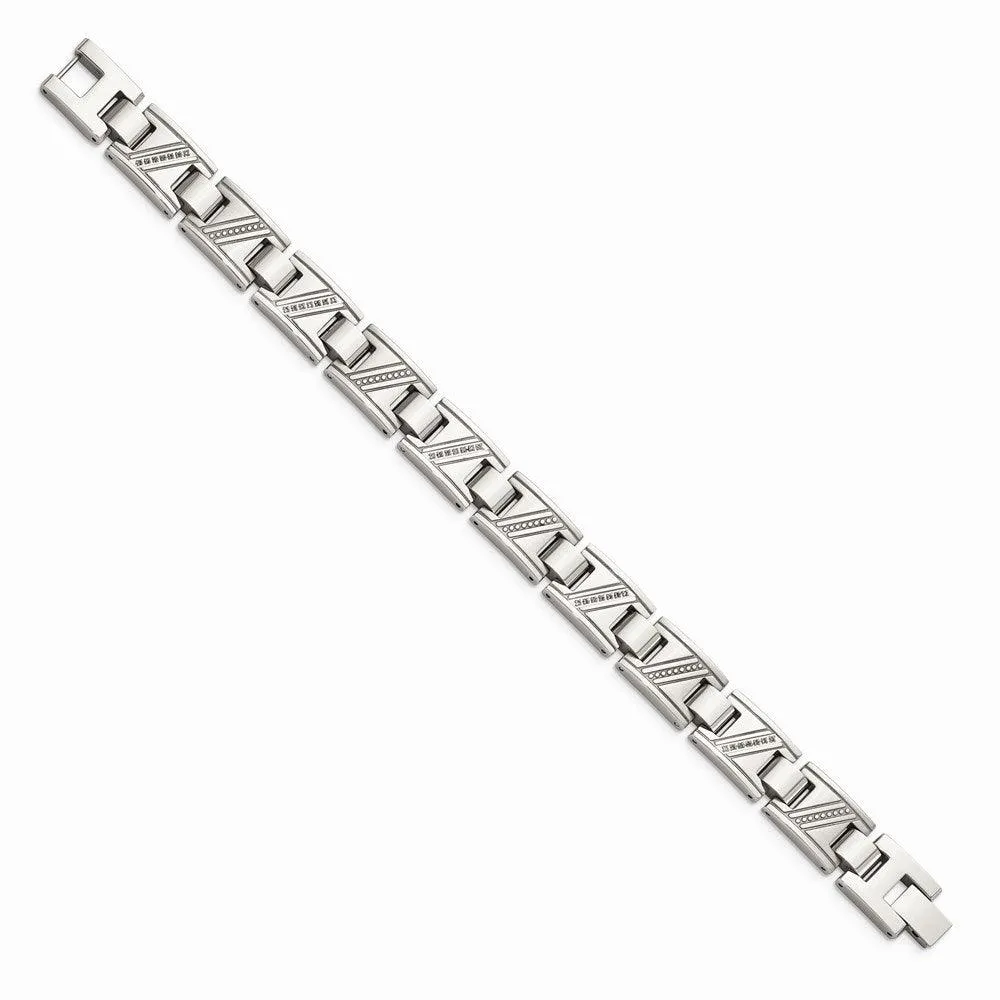 Chisel Jewelry Stainless Steel Polished w/Diamonds 8.5in Bracelet