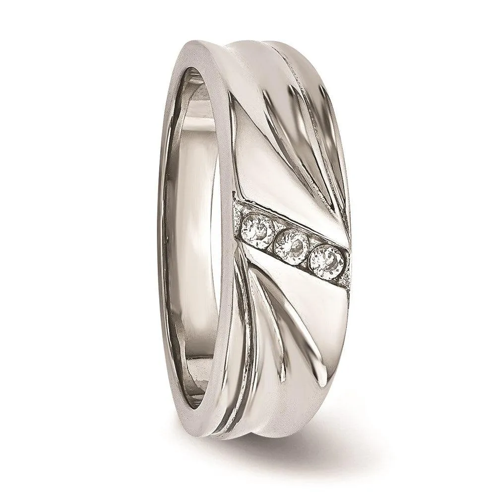 Chisel Jewelry Stainless Steel Polished with CZ Ring