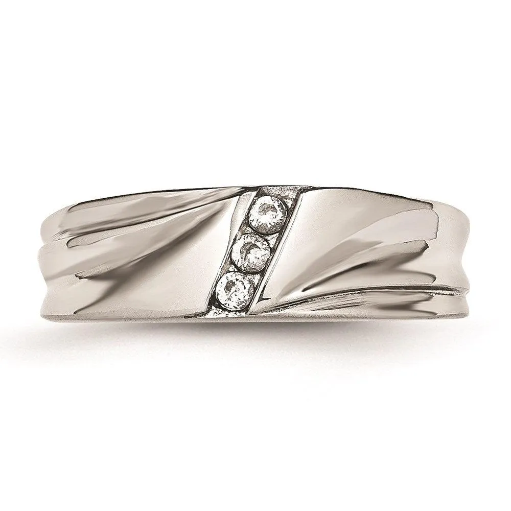 Chisel Jewelry Stainless Steel Polished with CZ Ring