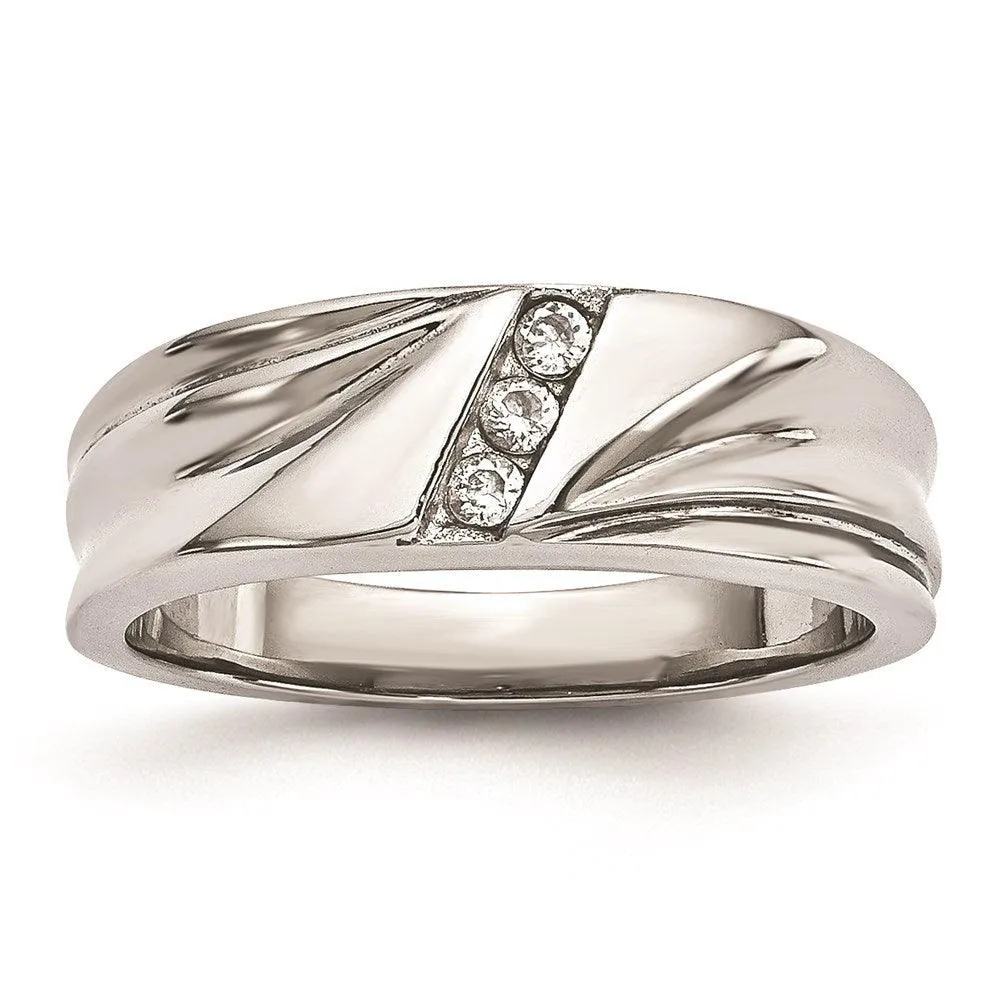 Chisel Jewelry Stainless Steel Polished with CZ Ring