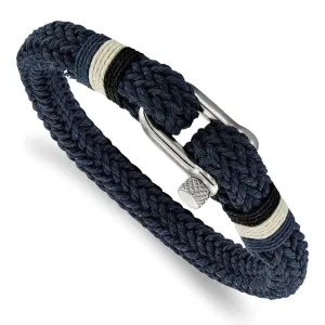 Chisel Jewelry Stainless Steel Polished Woven Navy Cotton Bracelet